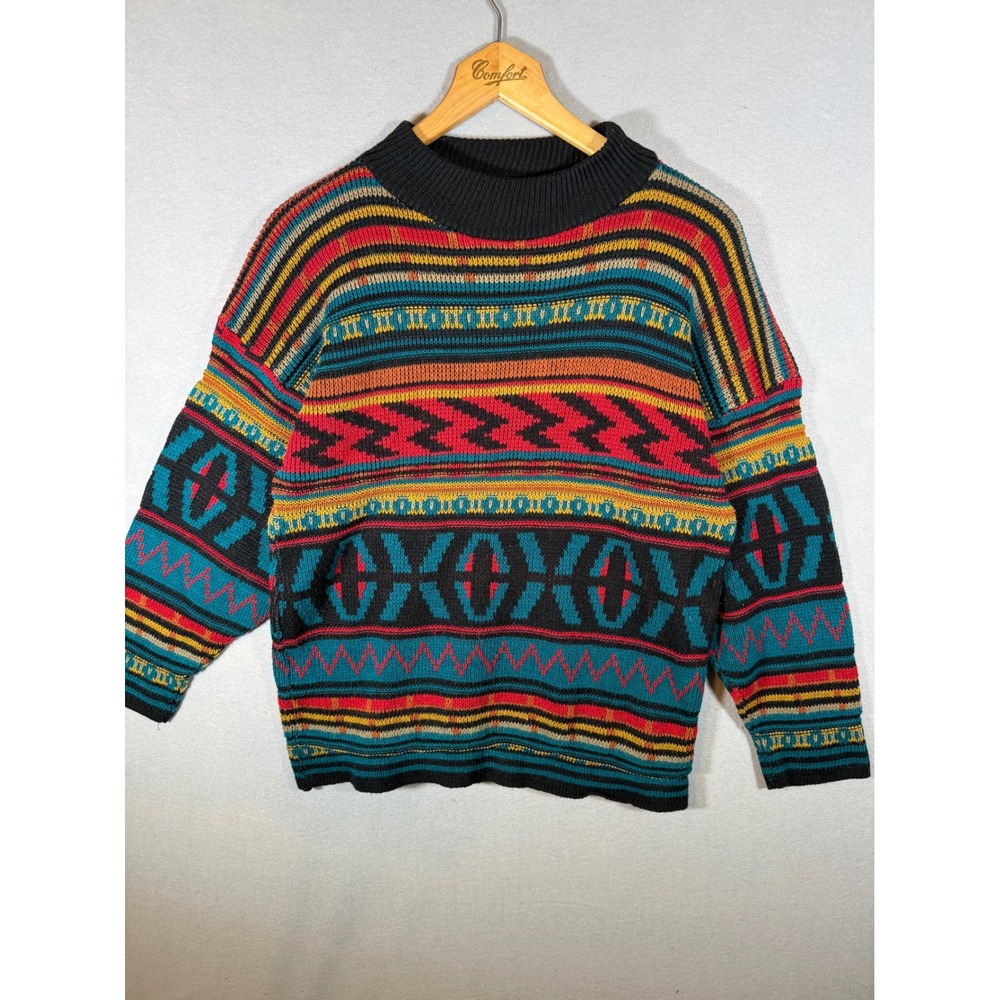 Vintage Croquet Club Southwestern Geometric Knit Mock Neck Sweater Multicolor M